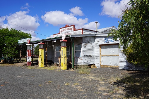 Glenmorgan, Queensland, Australia, April 21, 2023.
The service station used to be part of a vintage car museum but is now closed and old cars are rusting away in the backyard